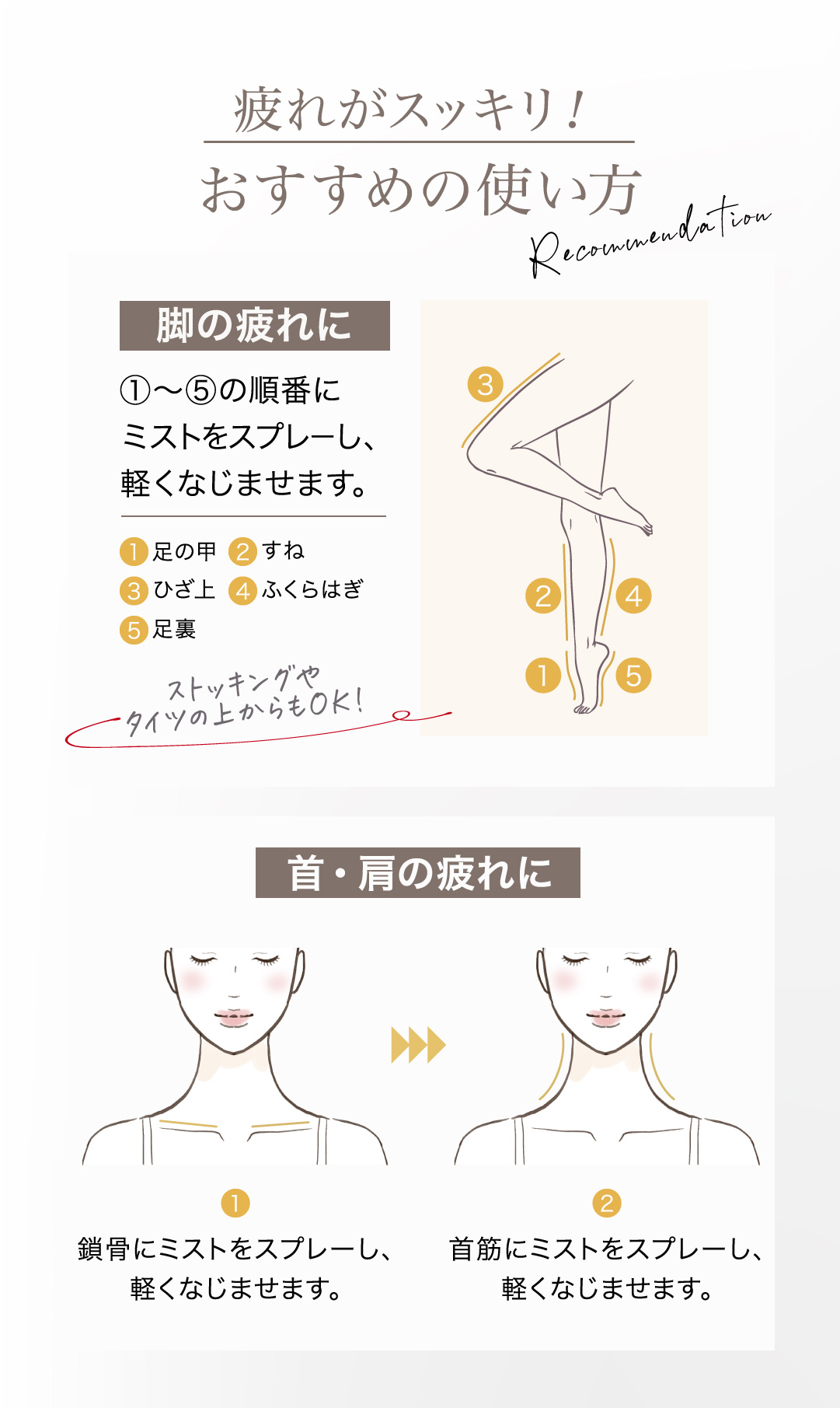 疲れがスッキリ！おすすめの使い方。脚の疲れに。首・肩の疲れに。