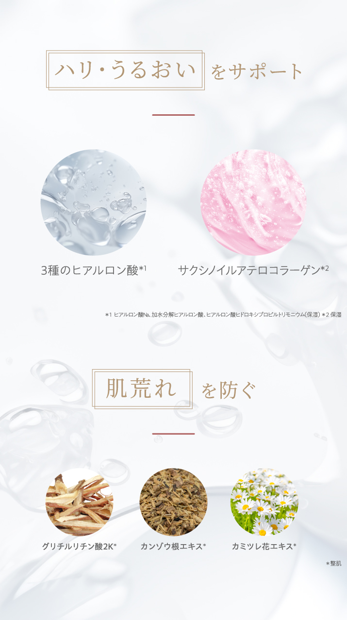 ハリ・うるおいをサポート。肌荒れを防ぐ成分配合。